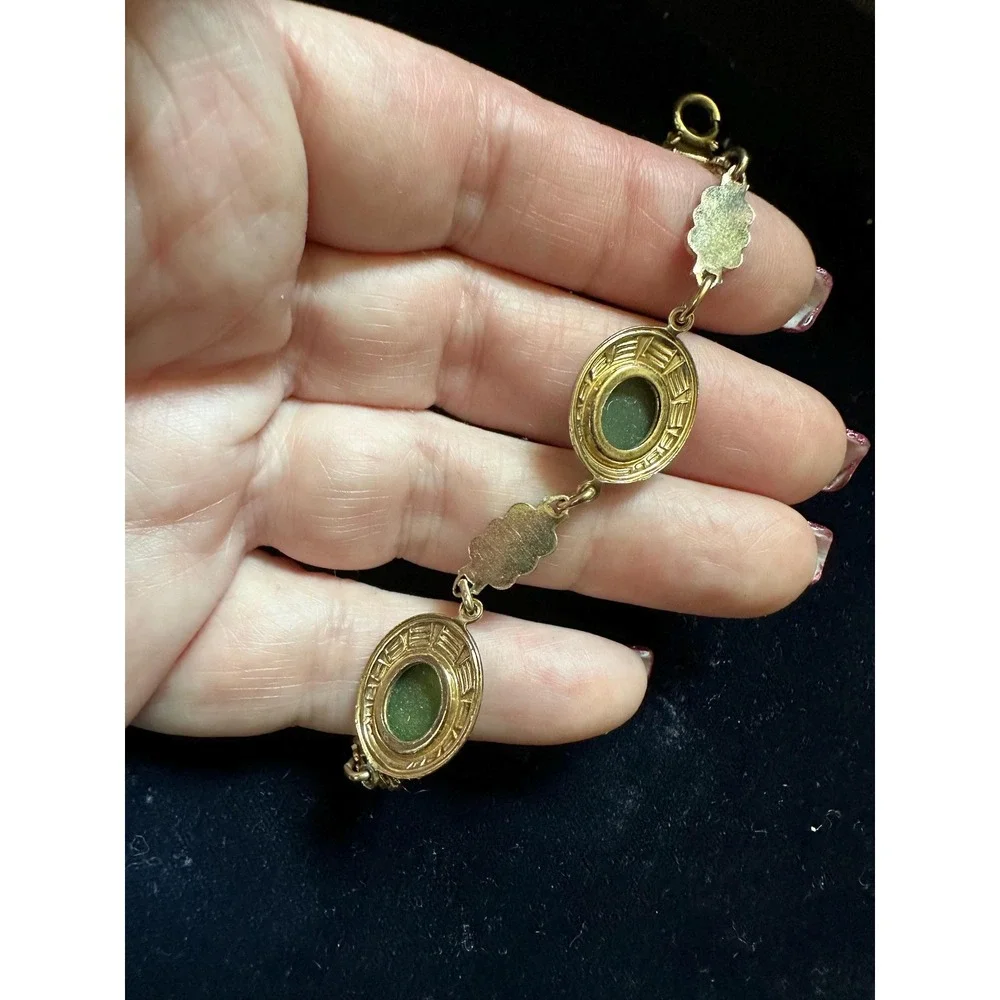 Vintage Sentiment 14k GF & Jade Bracelet 7.25